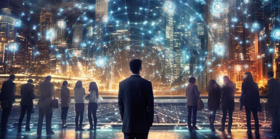 B2B sales leaders collaborating on AI culture strategy to transform business ecosystem