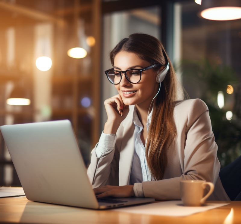 B2B SDR using headset and CRM dashboard to improve sales cold calling efficiency