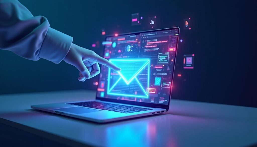 B2B sales rep using AI email customization to craft personalized outreach on laptop