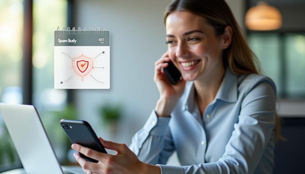 B2B sales rep checking caller ID to avoid spam likely on outbound calls
