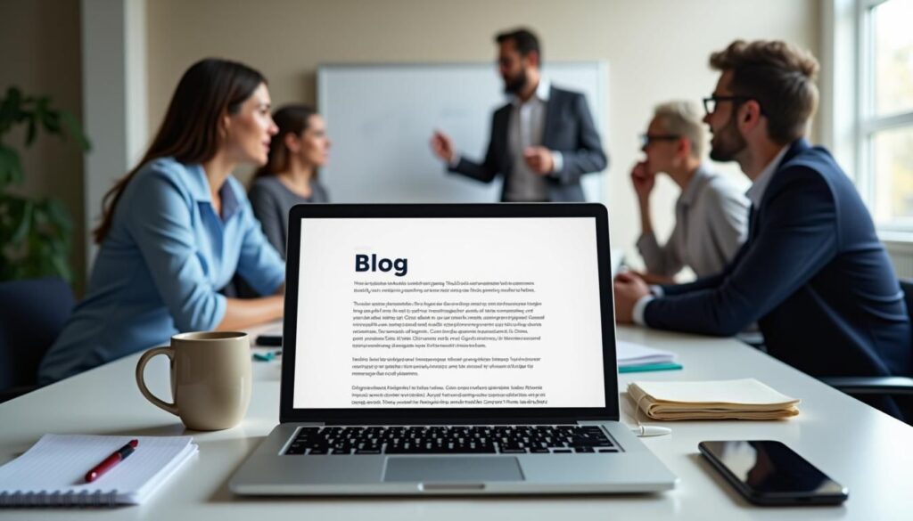 B2B marketing team reviewing editorial plan for outsourcing B2B blogs and lead growth