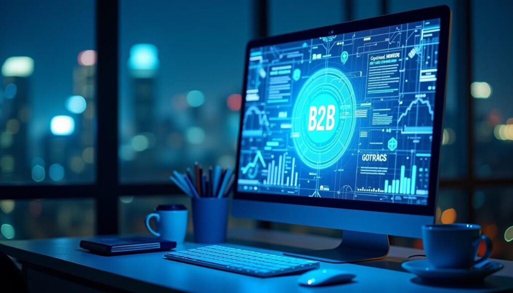 B2B SDR reviewing landing pages for cold call leads on laptop with analytics dashboard