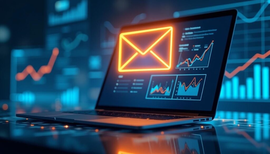 B2B team planning B2B email marketing strategies on laptop campaign dashboard