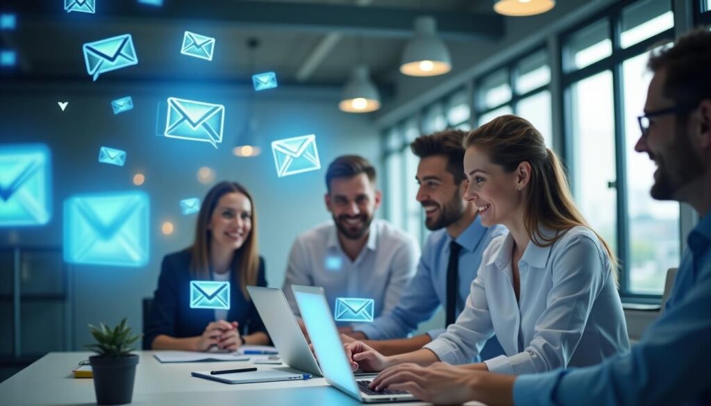 B2B team reviewing outsourced campaign reports for B2B email marketing outsourcing strategy