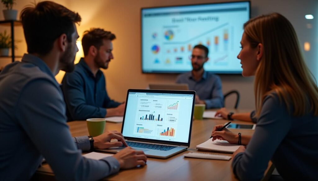 B2B sales team selecting B2B email marketing platforms on laptop campaign dashboard