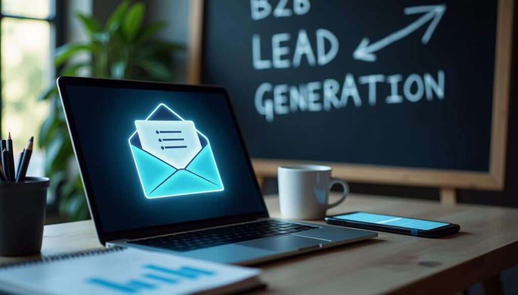B2B team reviewing B2B email advertising campaign results to boost lead generation