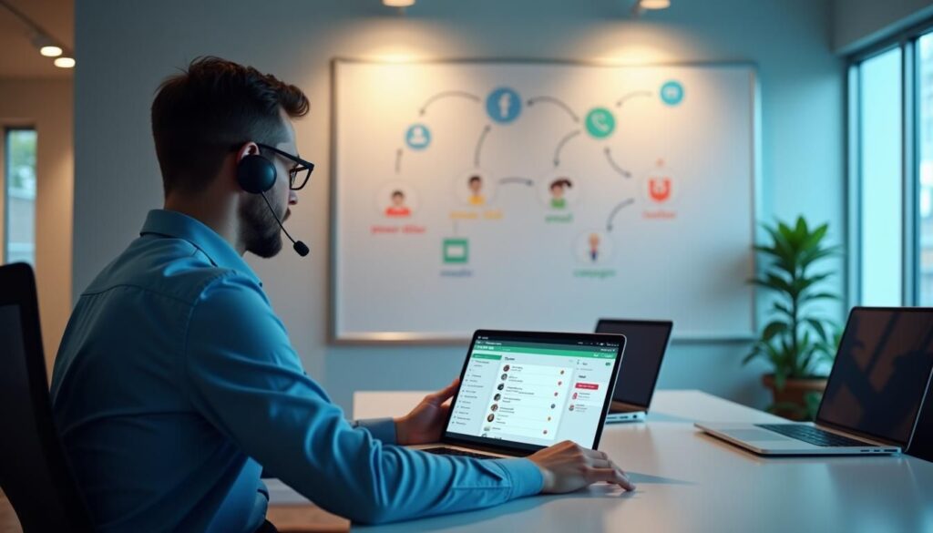 B2B sales rep using power dialers and email to run multichannel outreach campaign