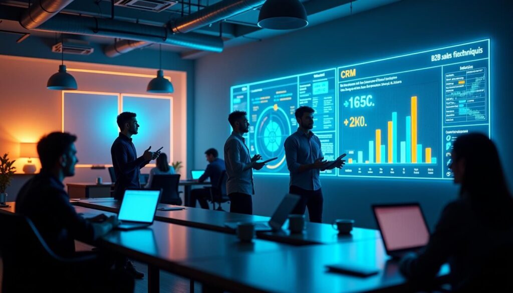 B2B sales team reviewing CRMs for B2B sales pipeline and automation dashboard