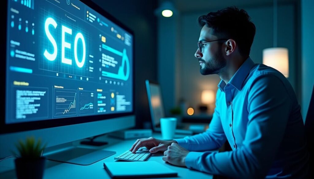 B2B marketer reviewing Ahrefs dashboard analytics using Ahrefs for B2B SEO strategy