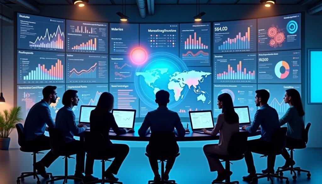 B2B team reviewing benchmarks for digital marketing and pipeline conversion metrics on dashboard