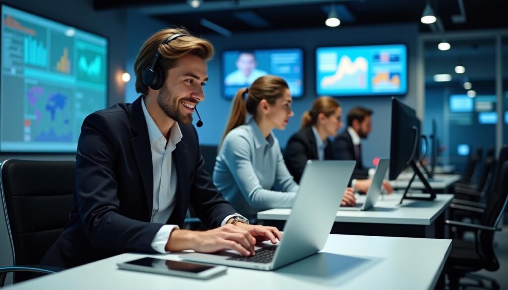 B2B sales team using dialer dashboard for cold calling technology outsourcing strategy