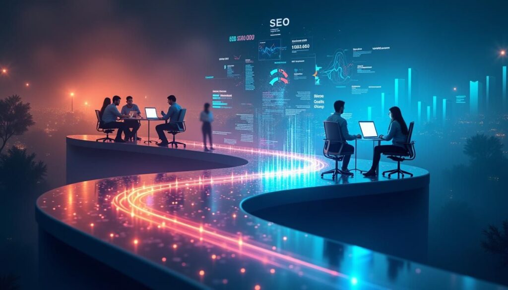 B2B leaders comparing hiring internally vs externally for SEO teams on strategy dashboard
