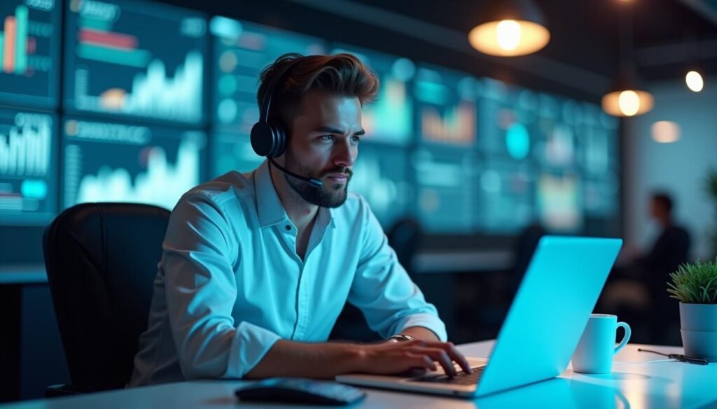 SDR using best sales platforms for cold calling on laptop with dialer dashboard