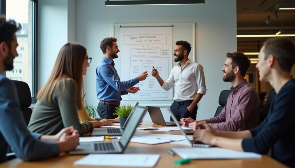 Sales development reps best practices guide shown on B2B sales team dashboard meeting
