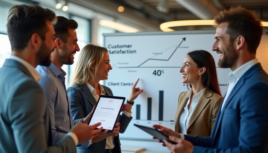 B2B sales team reviewing client-centric sales model strategy for personalized buyer outreach
