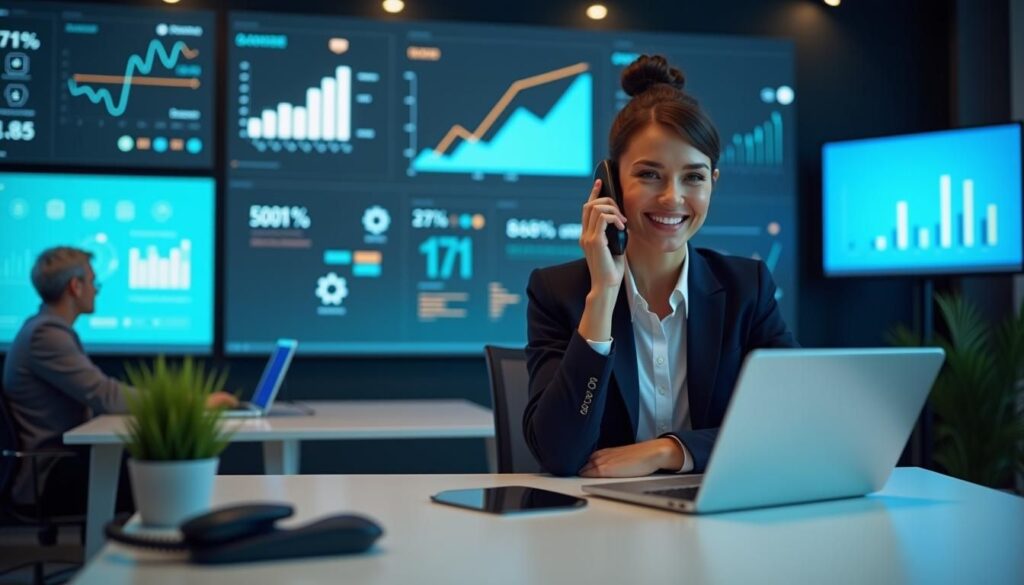 SDR using Ahrefs to research cold calling targets on laptop analytics dashboard