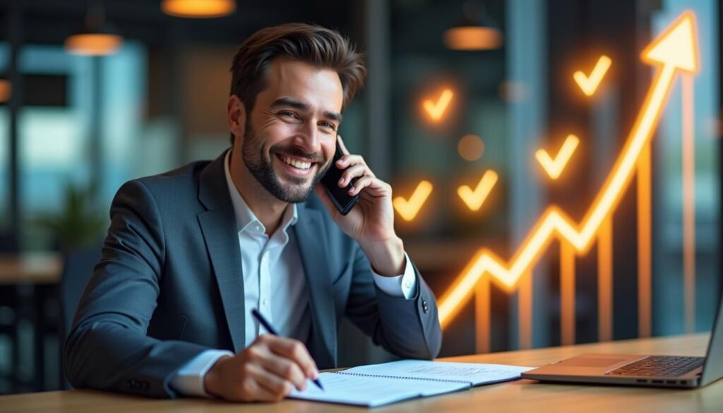B2B sales rep reviewing cold calling scripts that convert on laptop dashboard