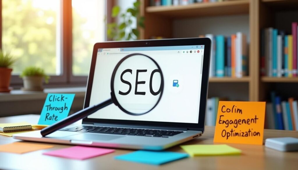B2B team writing subject lines with SEO keywords on laptop for email outreach